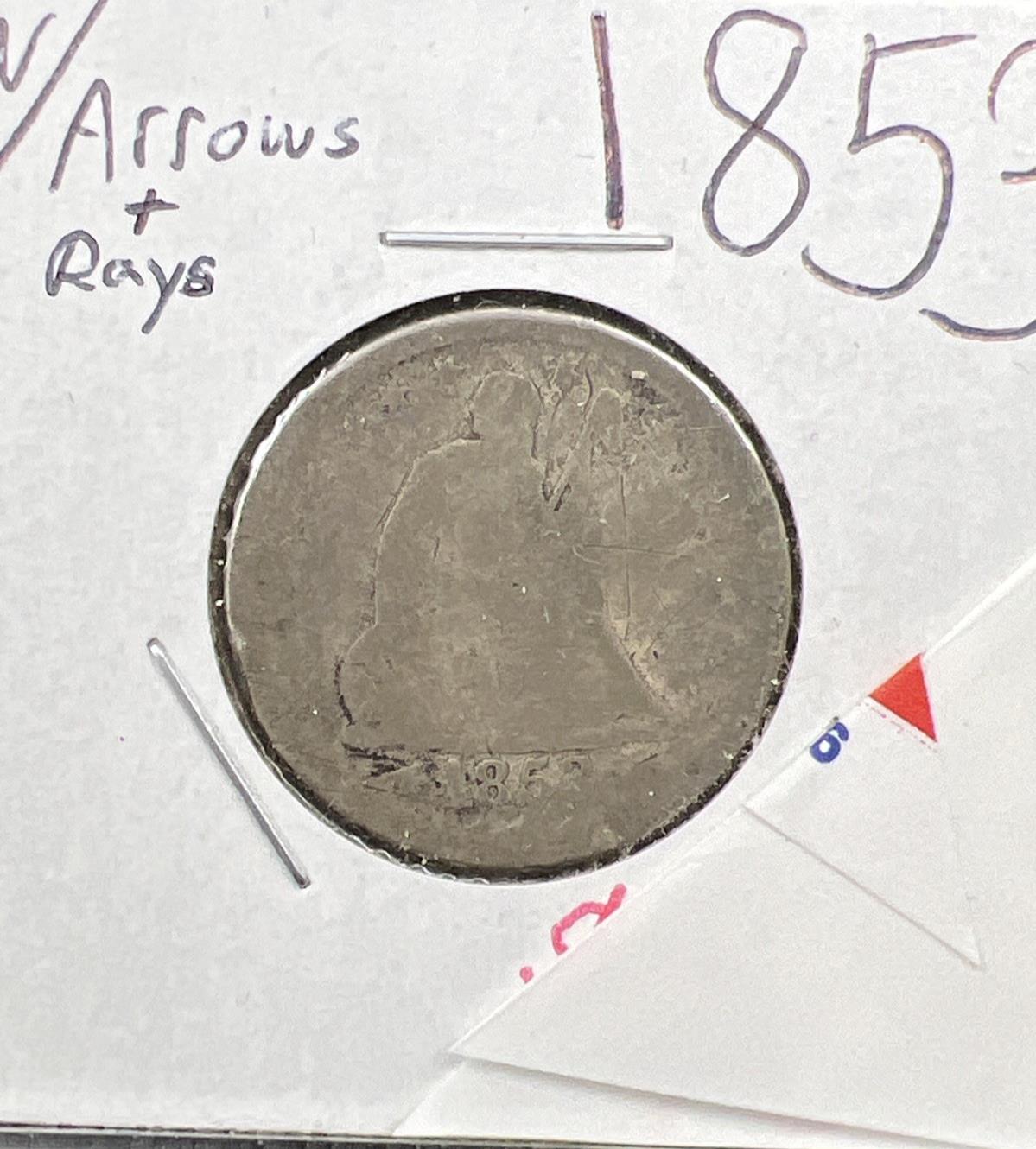 1853 W/A Seated Liberty Silver Quarter Coin Rays Arrows Poor Very Circulated #A