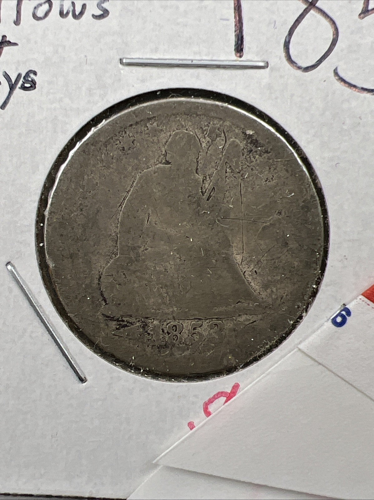 1853 W/A Seated Liberty Silver Quarter Coin Rays Arrows Poor Very Circulated #A