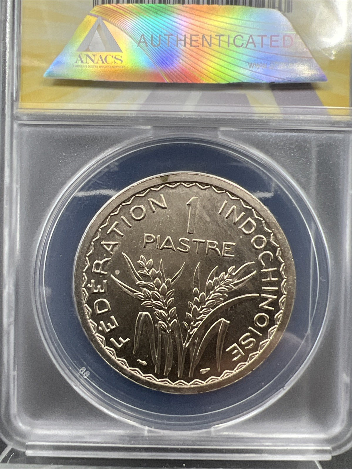 1947 French Indo-China Essai Privy 1 Piastre Coin ANACS MS61 Piedfort KM-PE8