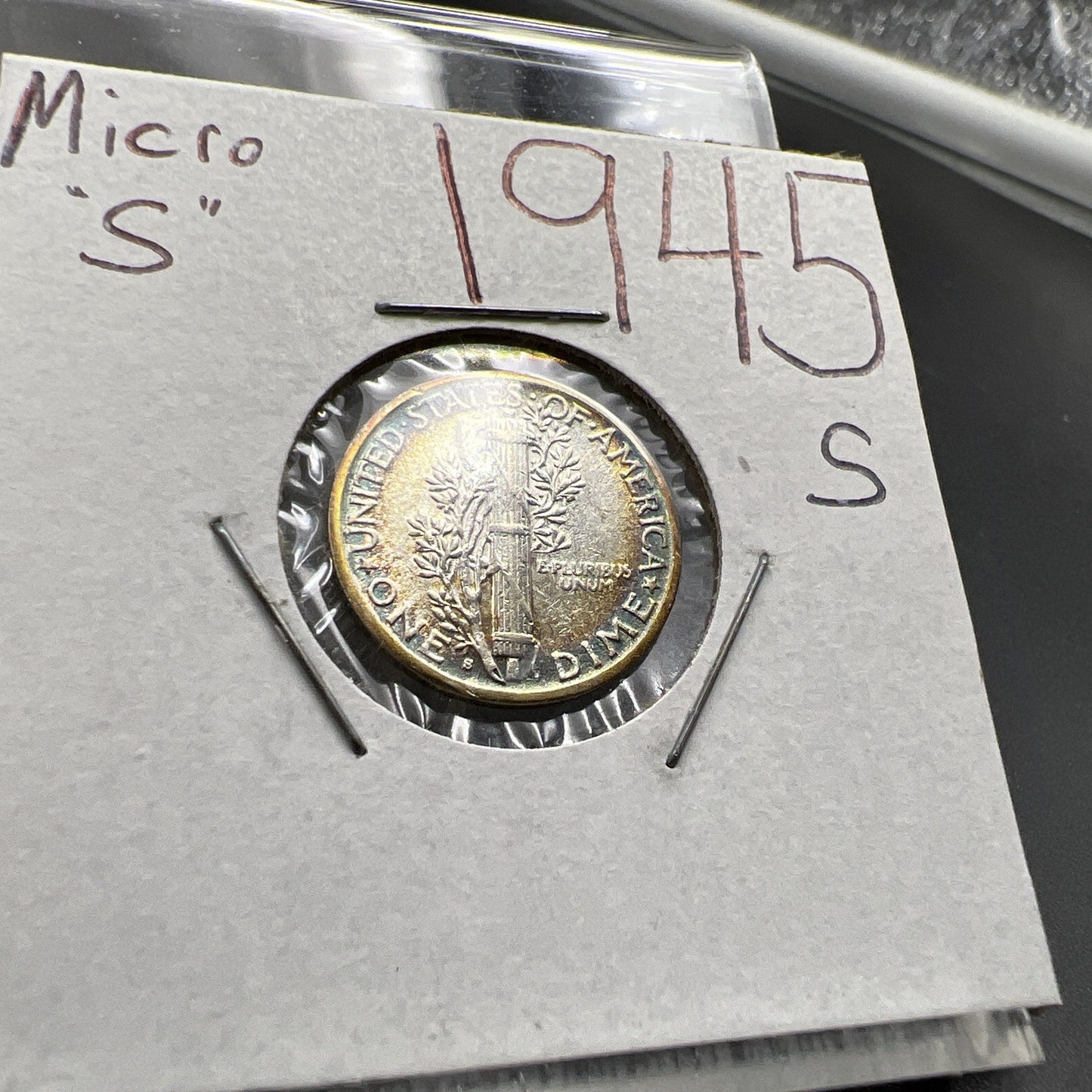 1945 S 10c Mercury Silver Dime Coin Micro S Variety AU Toner