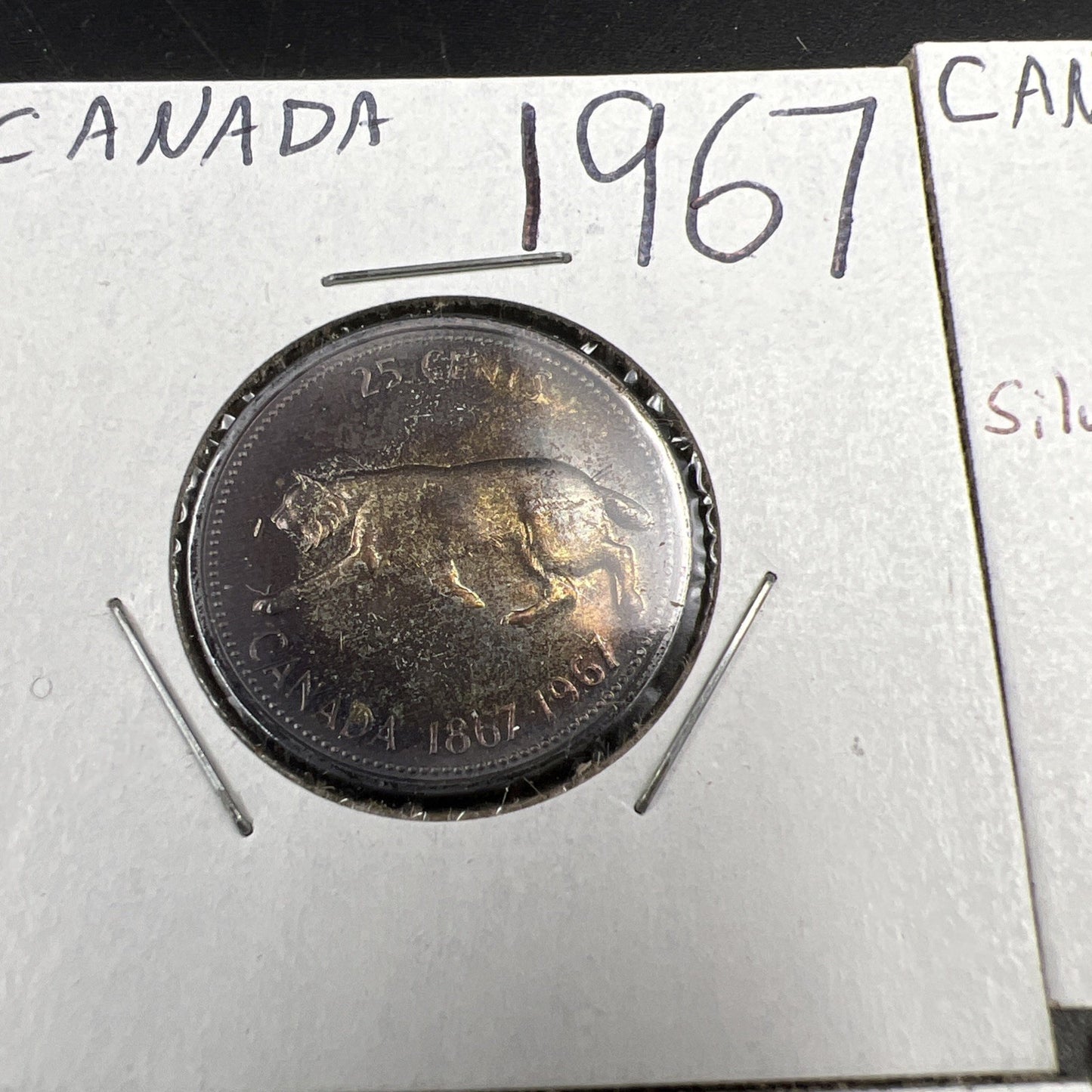 Lot of 6 1967 Canada Silver Coins Nice Toning $1 50c, 2 25c & 2 10c Coins #A