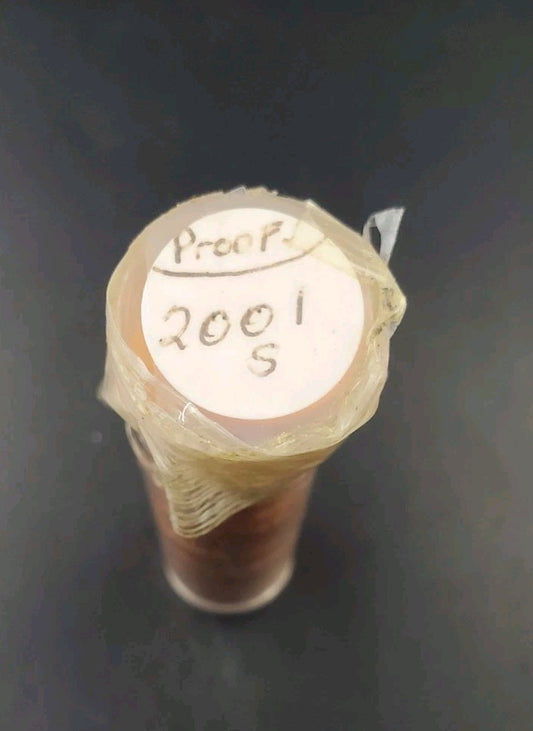 2001 S Proof 50 coin Lincoln Cent BU Uncirculated Roll In Plastic Tube