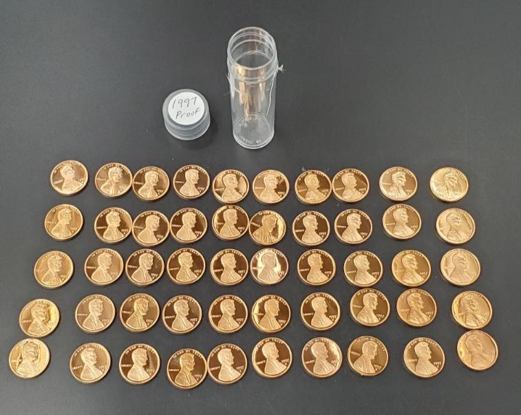 1997 S PROOF Lincoln Cent Roll BU Uncirculated In Plastic Tube