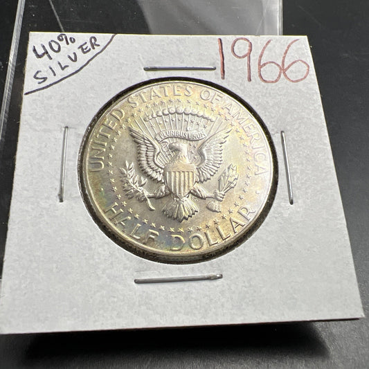 1966 40% Silver Kennedy 50c Half Dollar Coin Nice Toning Toner SKU#J
