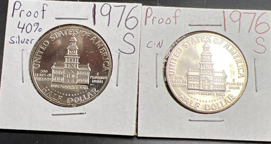 2 Coin Set Silver & Copper Nickel 1976 S 50c Kennedy Half Dollar Coins Gem Proof