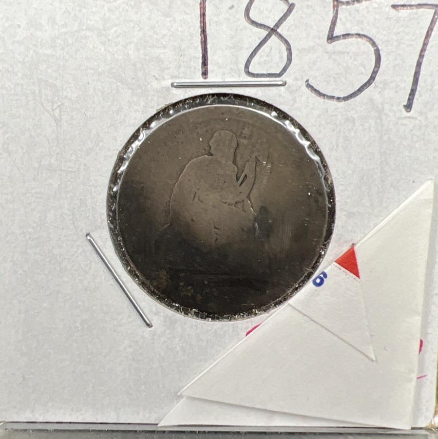 1857 25c Seated Liberty Quarter Very Circulated Condition