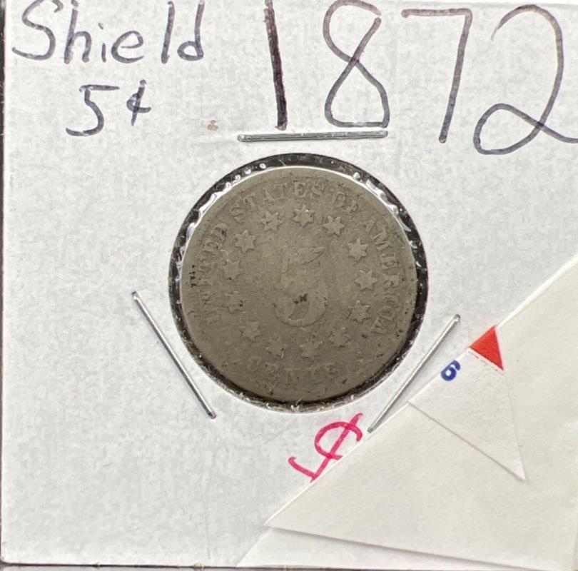 1872 5c Shield Nickel Five Cents Coin Very Circulated SKU#A