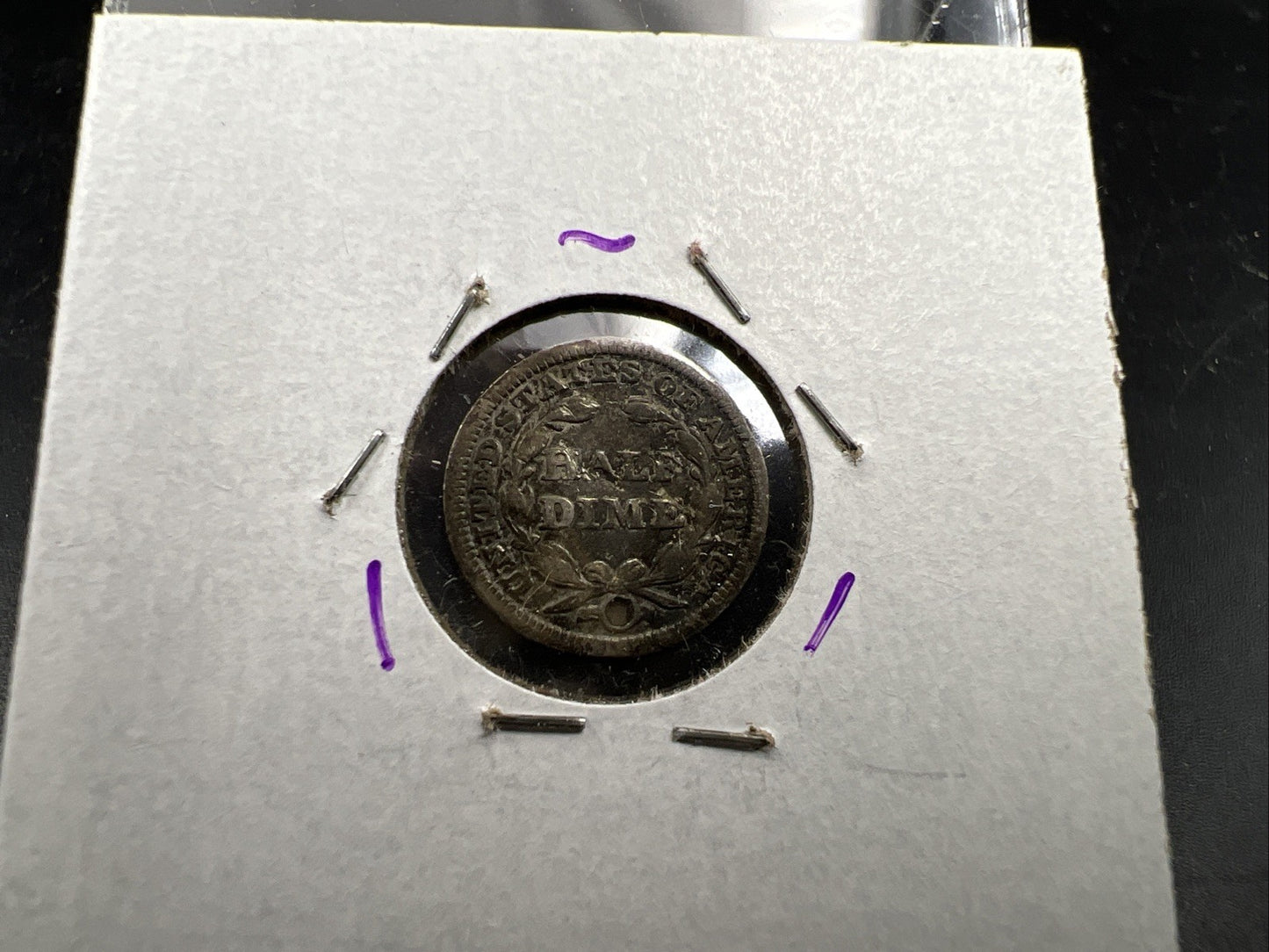 1847 5c Liberty Seated Half Dime Coin VG / F Details Damaged Holed Bent ED