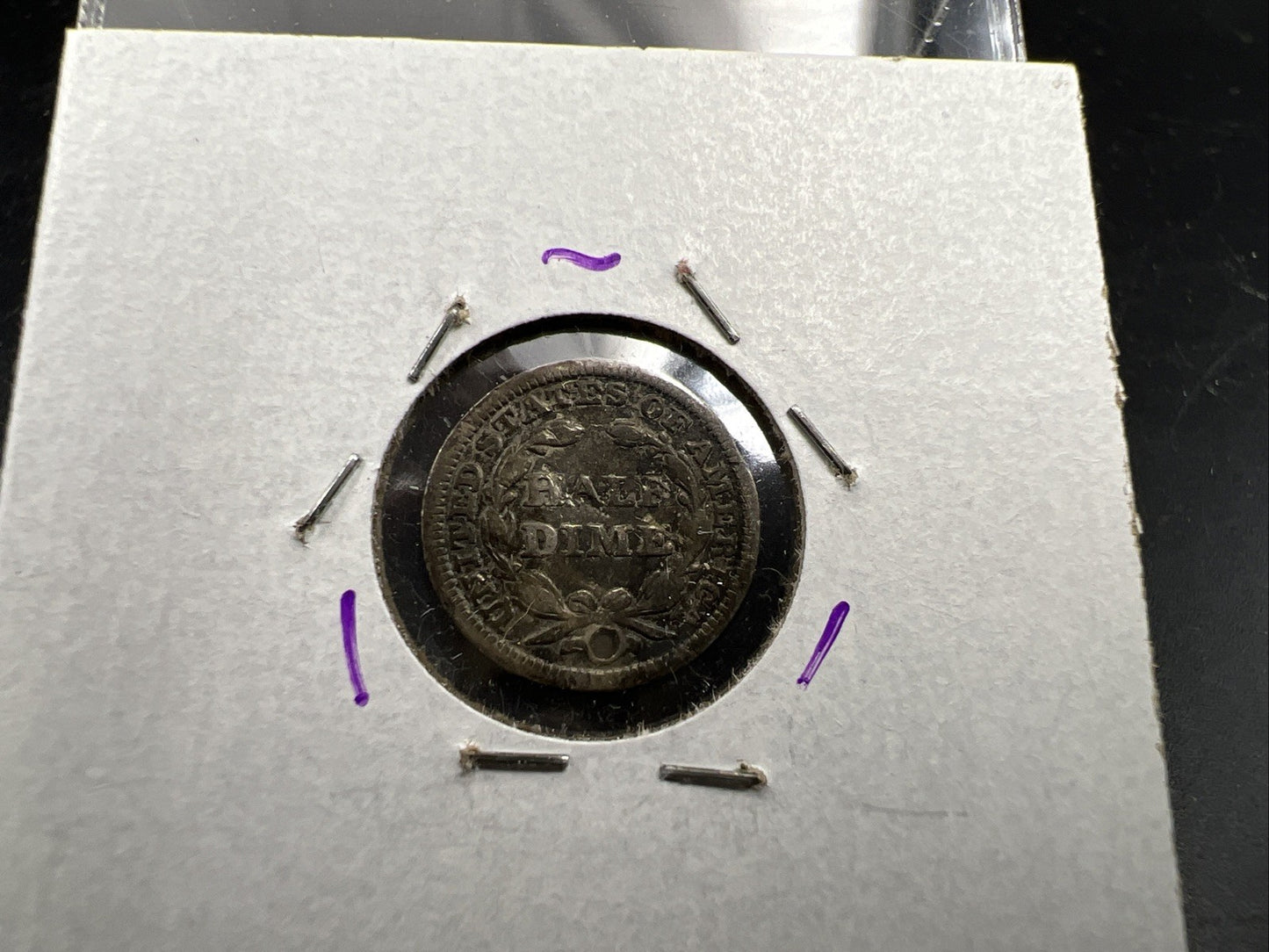 1847 5c Liberty Seated Half Dime Coin VG / F Details Damaged Holed Bent ED