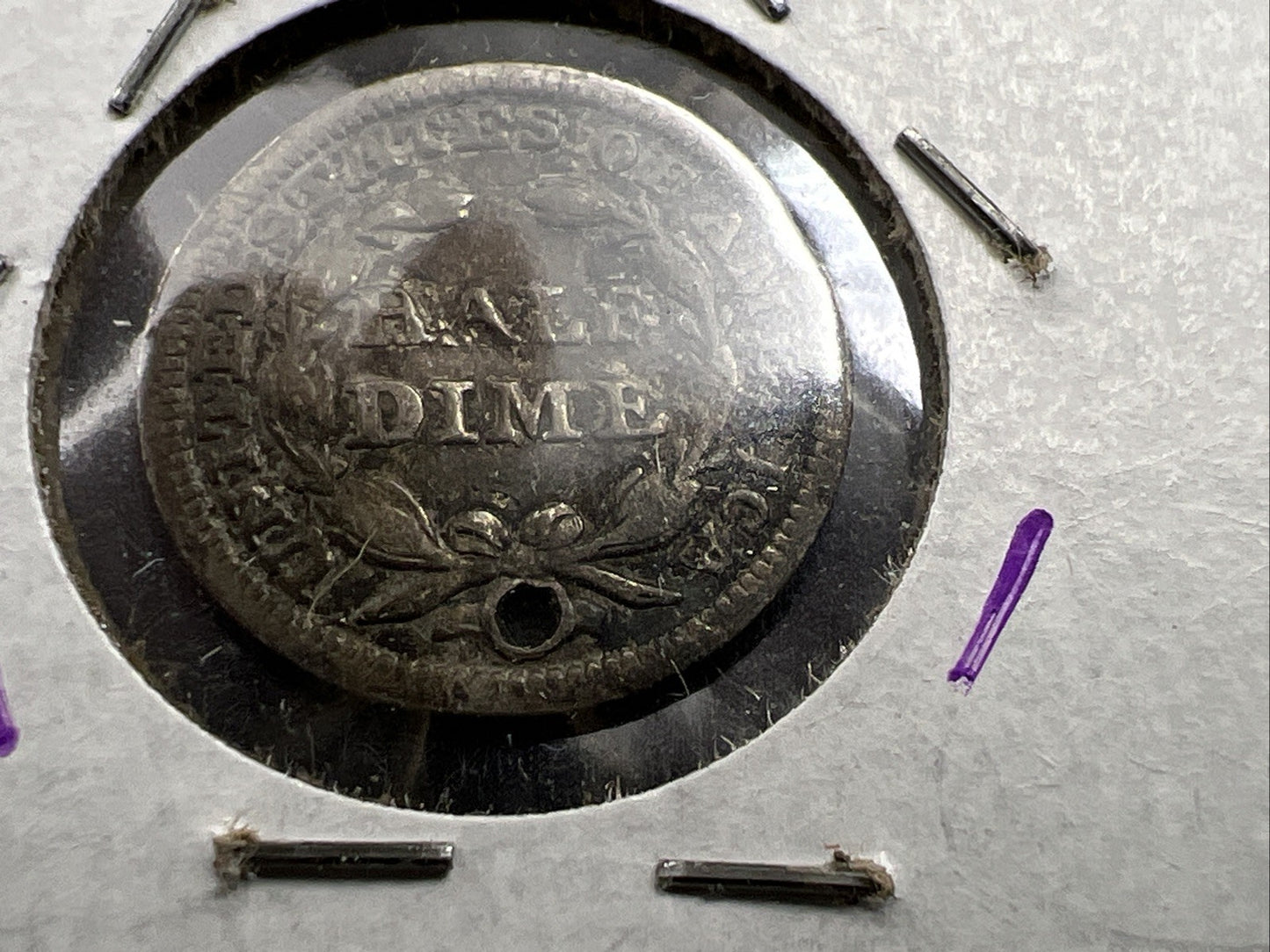 1847 5c Liberty Seated Half Dime Coin VG / F Details Damaged Holed Bent ED