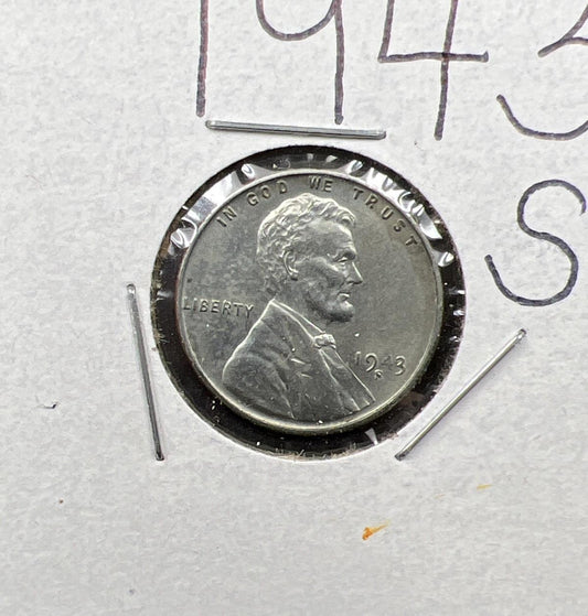1943 S 1c Lincoln Wheat Steel Cent Penny Coin BU UNC Some Toning