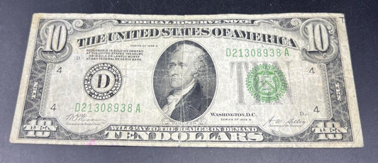 1928 B $10 FRN Federal Reserve Note Redeemable in Gold Cleveland VG Very Good