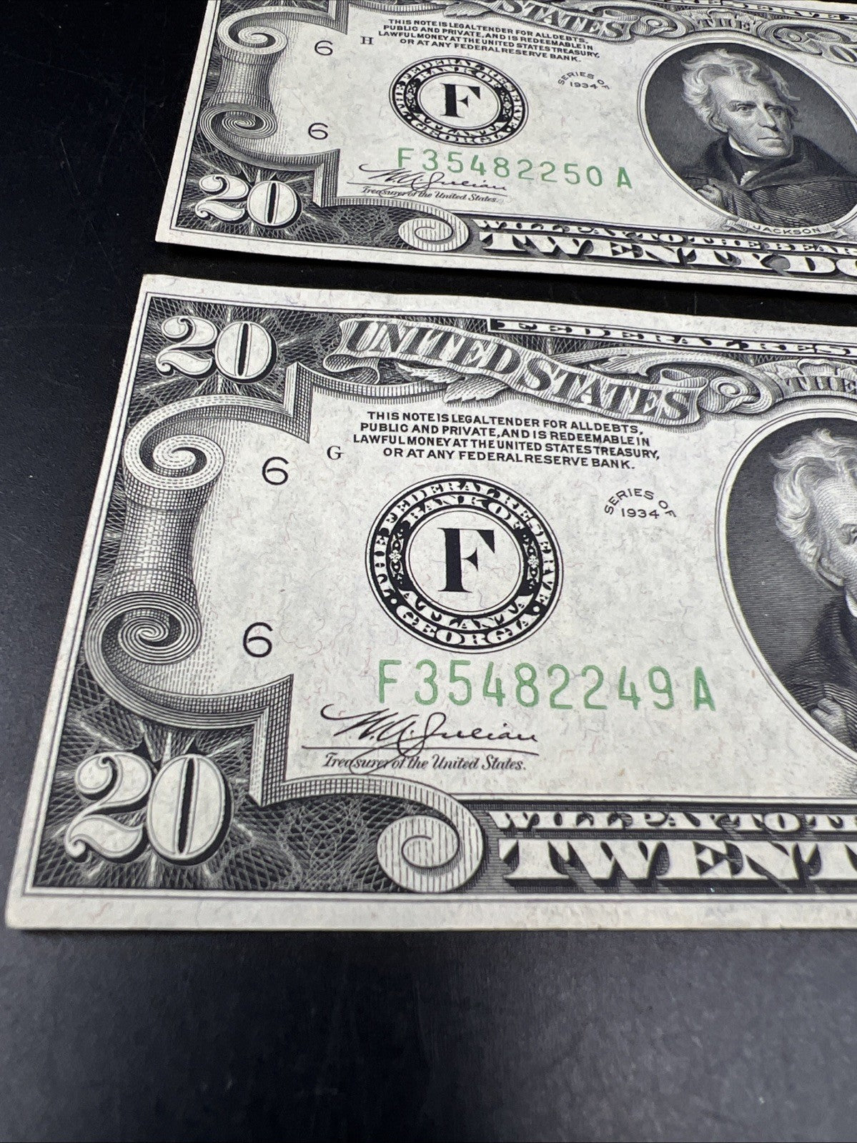 2 Consecutive Note Lot 1934 $20 FRN Federal Reserve Notes Atlanta CH AU / CU