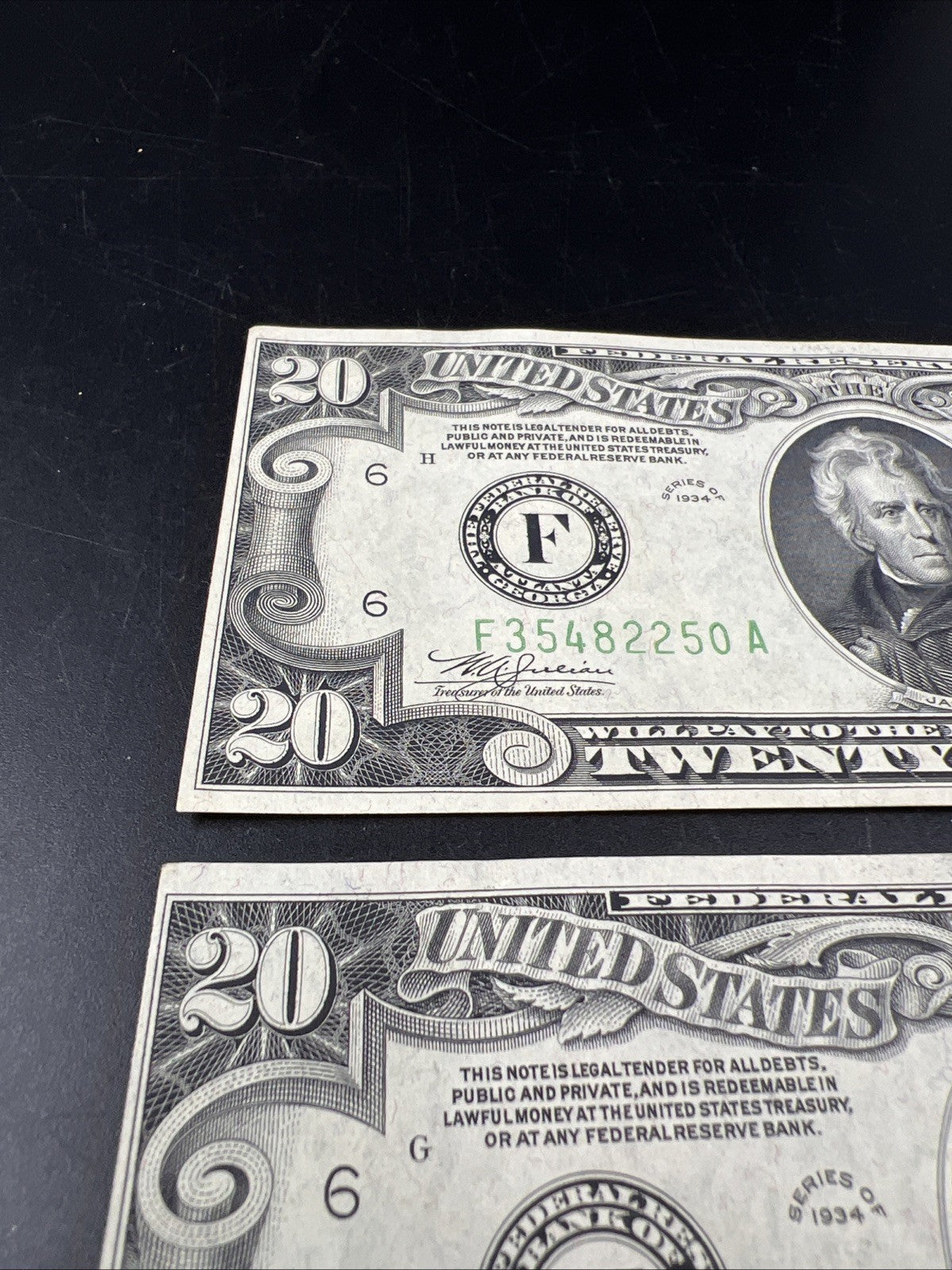 2 Consecutive Note Lot 1934 $20 FRN Federal Reserve Notes Atlanta CH AU / CU