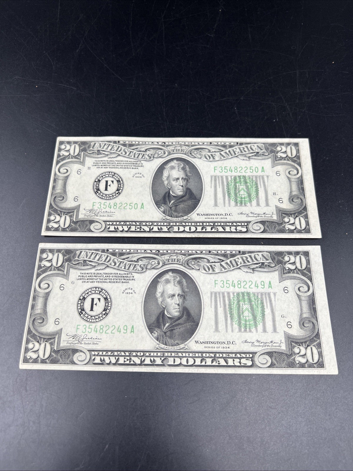 2 Consecutive Note Lot 1934 $20 FRN Federal Reserve Notes Atlanta CH AU / CU