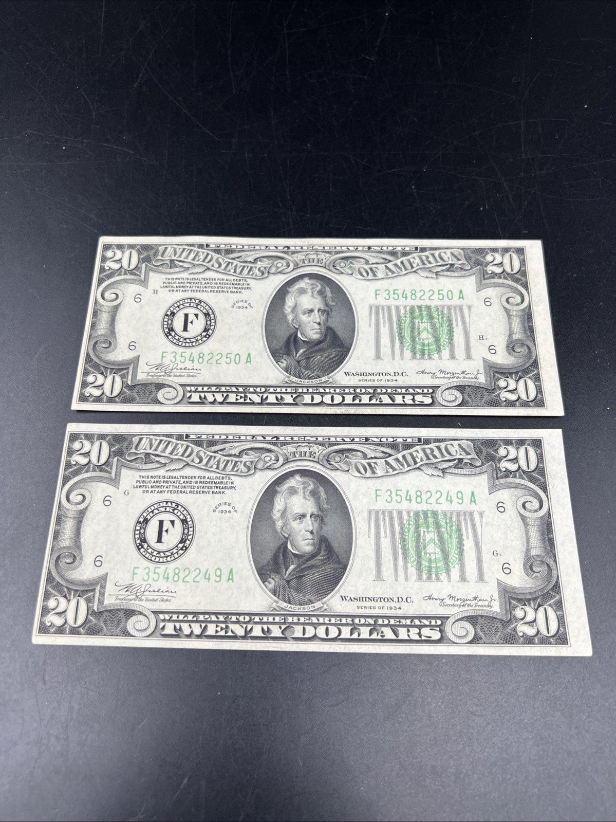2 Consecutive Note Lot 1934 $20 FRN Federal Reserve Notes Atlanta CH AU / CU