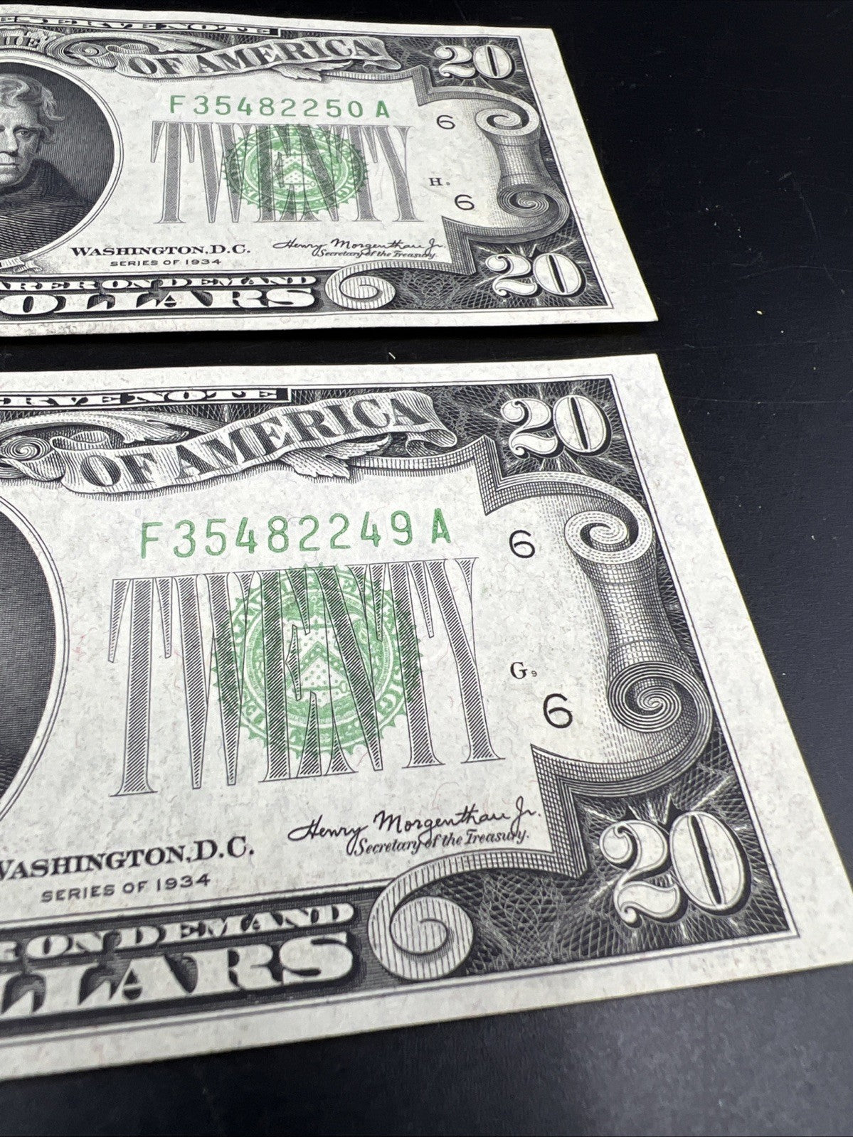 2 Consecutive Note Lot 1934 $20 FRN Federal Reserve Notes Atlanta CH AU / CU