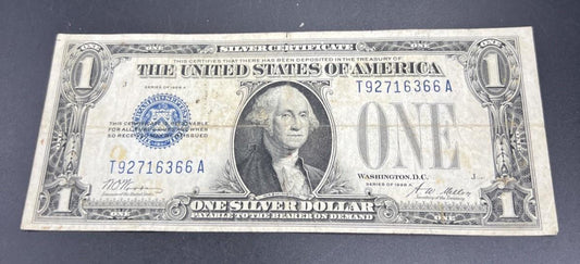 1928 A $1 One Dollar Silver Certificate Funny back Note Fine Circ #366