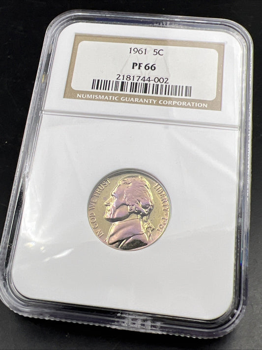 1961 5c Jefferson Nickel NGC PF66 GEM Proof Neat Purple Toning Toner