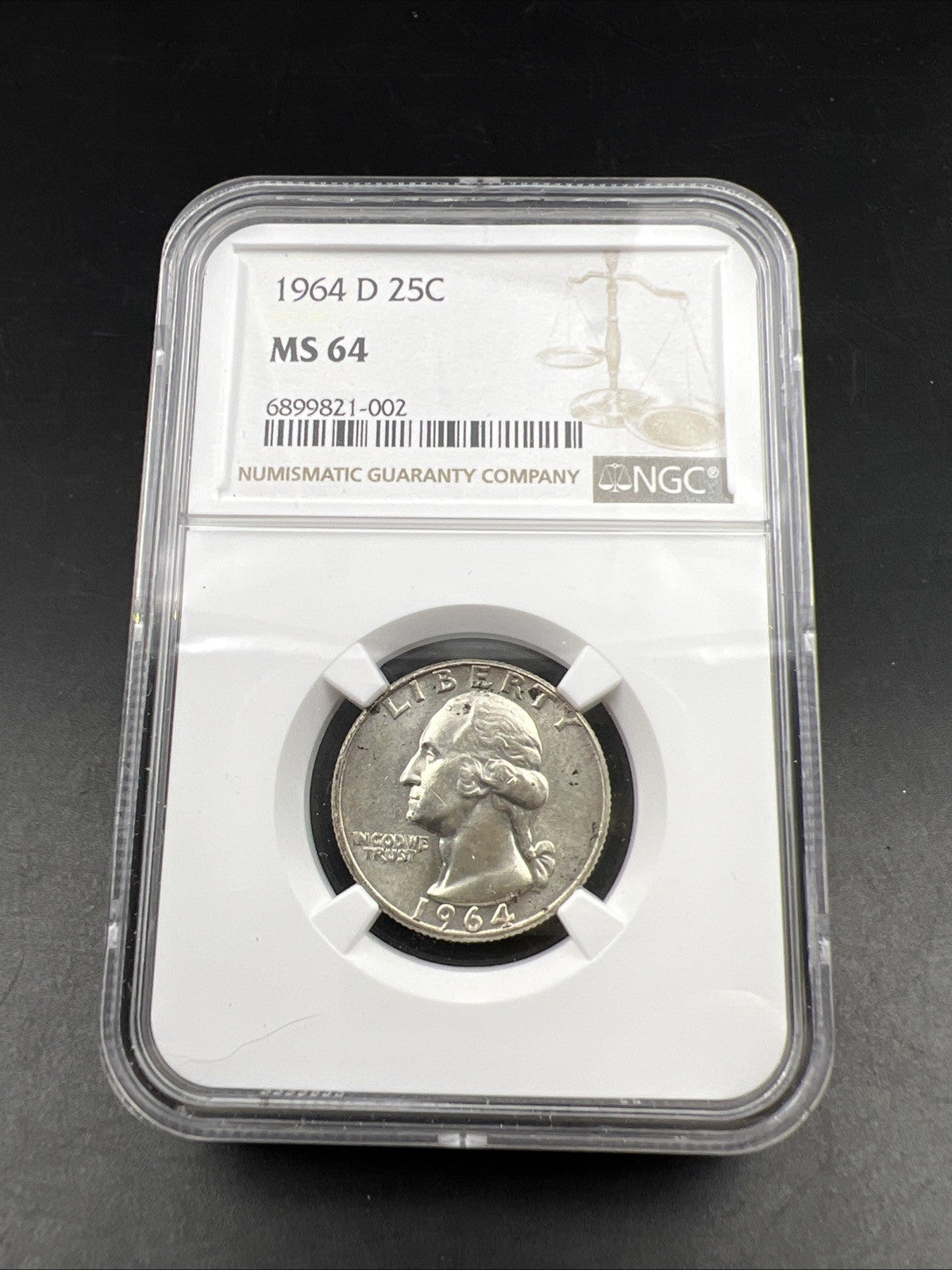 1964 D 25c Washington Silver Quarter Coin NGC MS64 Choice BU Certified
