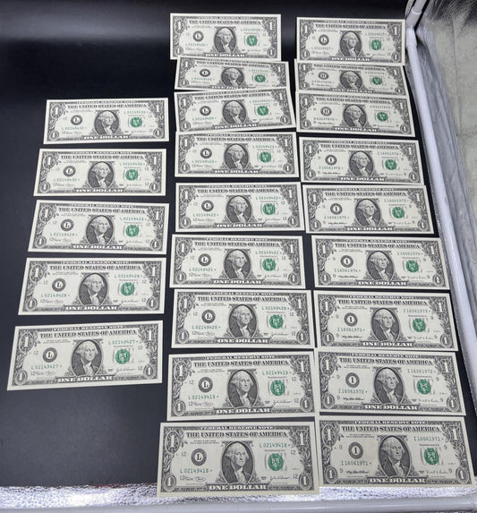 Lot of 23 Consecutive 1995 * Star FRN $1 Federal Reserve Notes Choice UNC