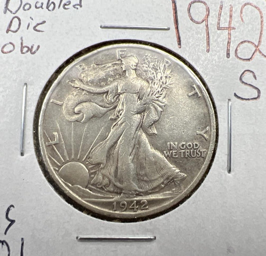 1942 S Walking Liberty Half Dollar Coin Double Die Obverse DDO CH VF FS-101