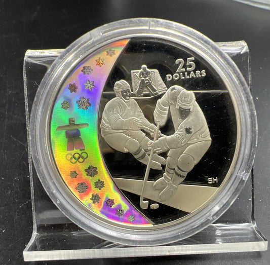 2007 2010 Vancouver Olympics Silver $25 Holographic Hockey Proof Coin
