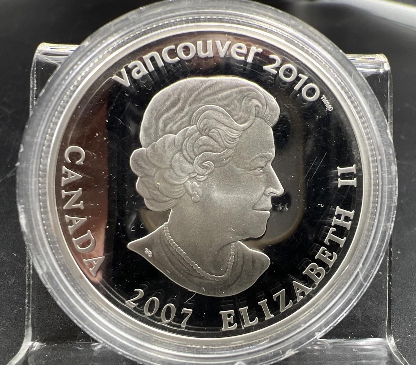 2007 2010 Vancouver Olympics Silver $25 Holographic Curling Proof Coin