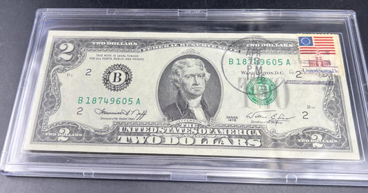 1976 $2 Bicentennial Postal FRN Federal Reserve Note High Falls NY CU UNC #605