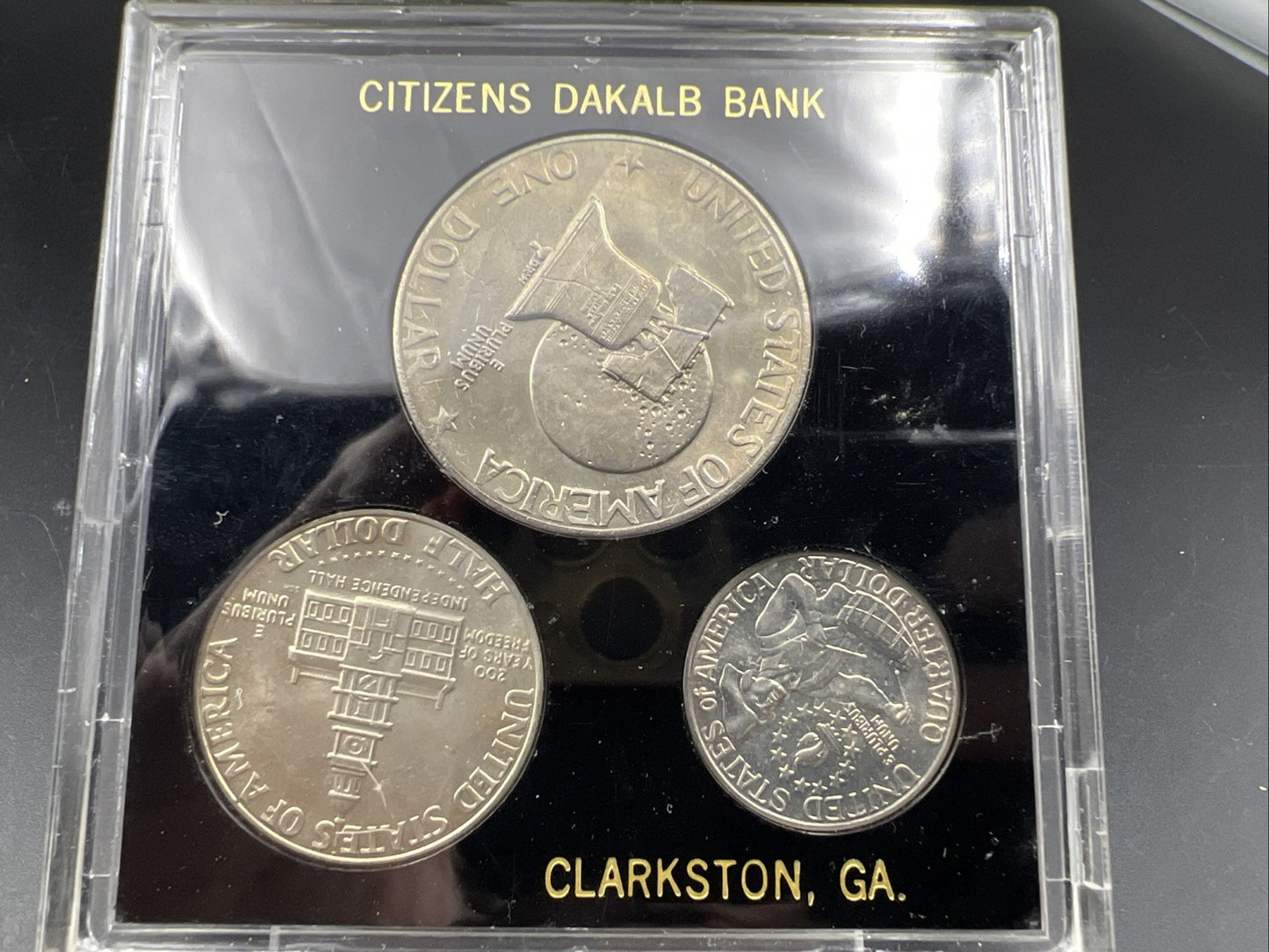 3 Coin 1976 25c 50c $1 Bicentennial Set UNC Citizens Dakalb Bank Clarkston GA
