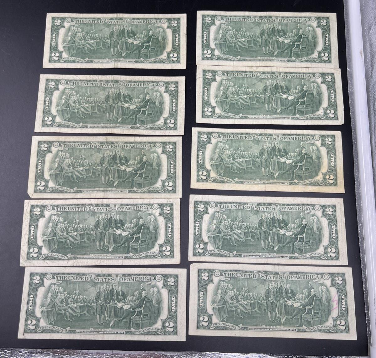 Lot of 10 1976 $2 FRN Federal Reserve Dollars Bicentennial Note Circulated #542
