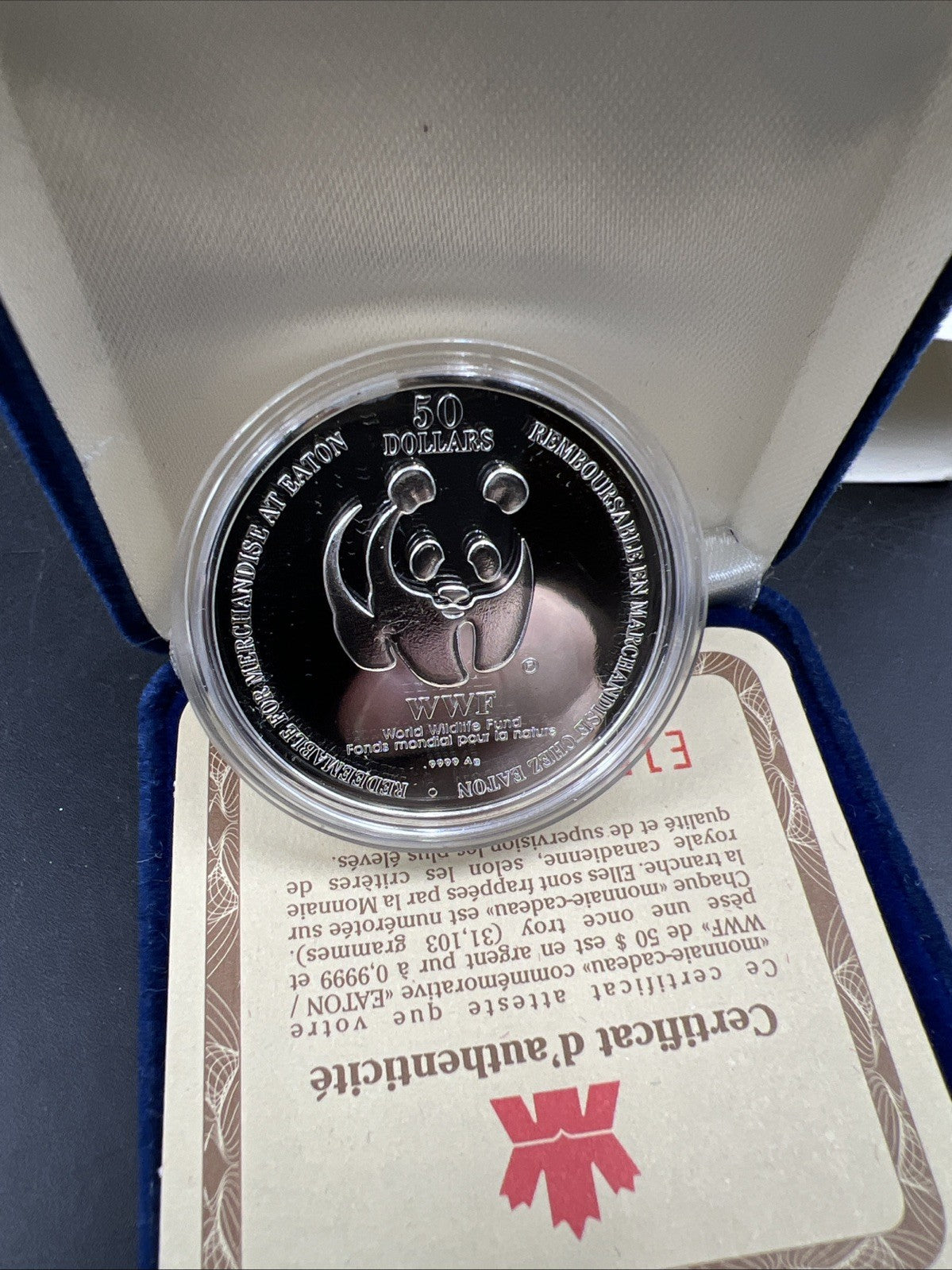 1995 Canada $50 1 oz Silver Panda Coin WWF World Wildlife Foundation