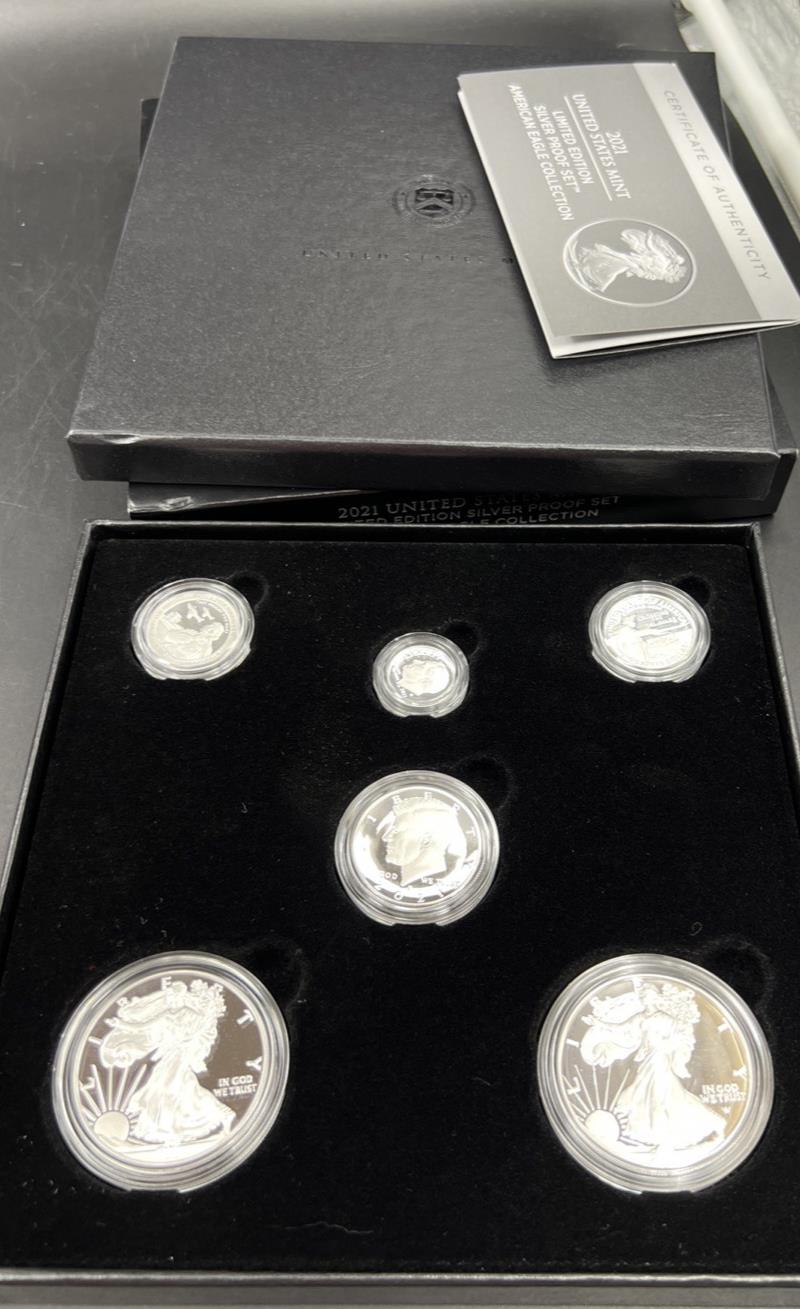 2021 6 Coin Limited Edition Silver Proof Set w/ Type 1 & 2 ASE Silver Eagles #C