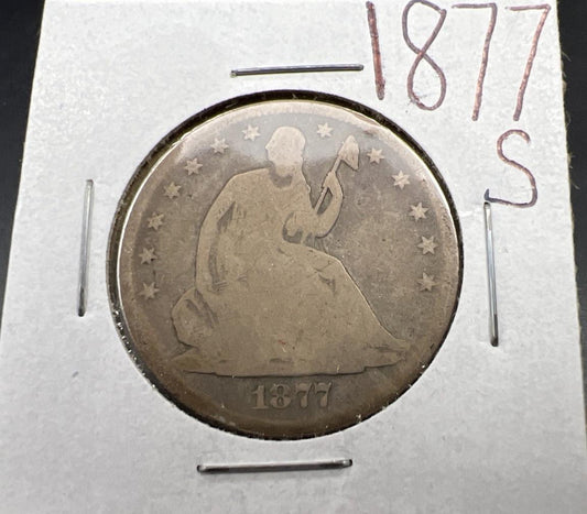 1877 S 50c Seated Liberty Silver Half Dollar Coin AG About Good Full Date