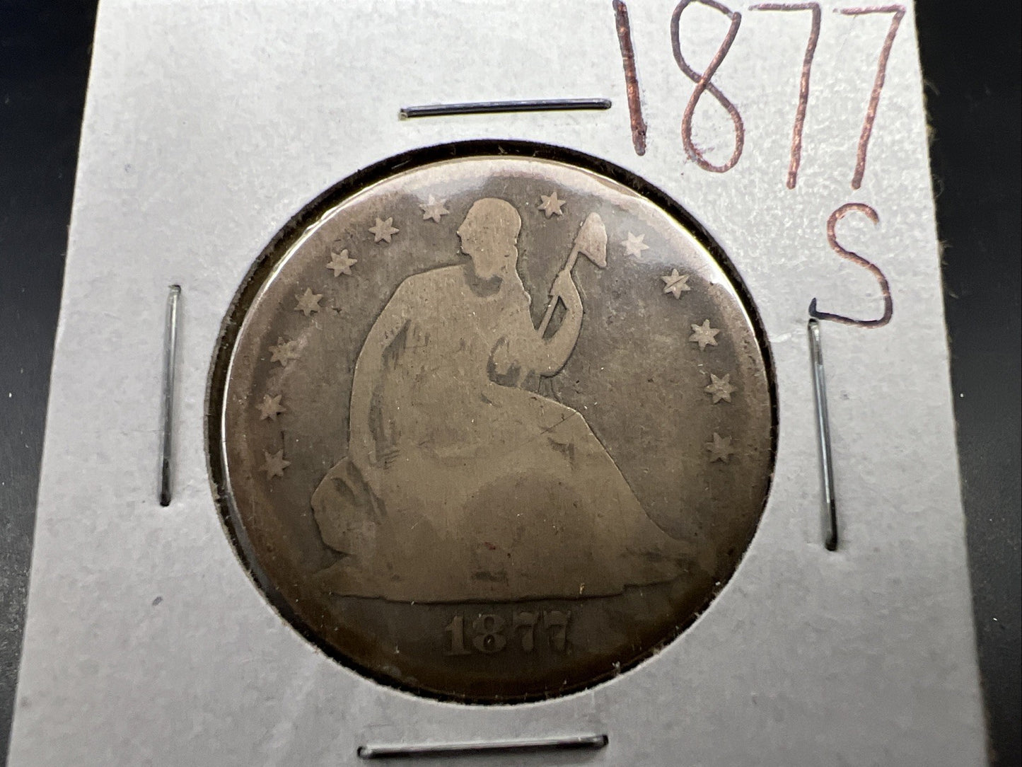 1877 S 50c Seated Liberty Silver Half Dollar Coin AG About Good Full Date