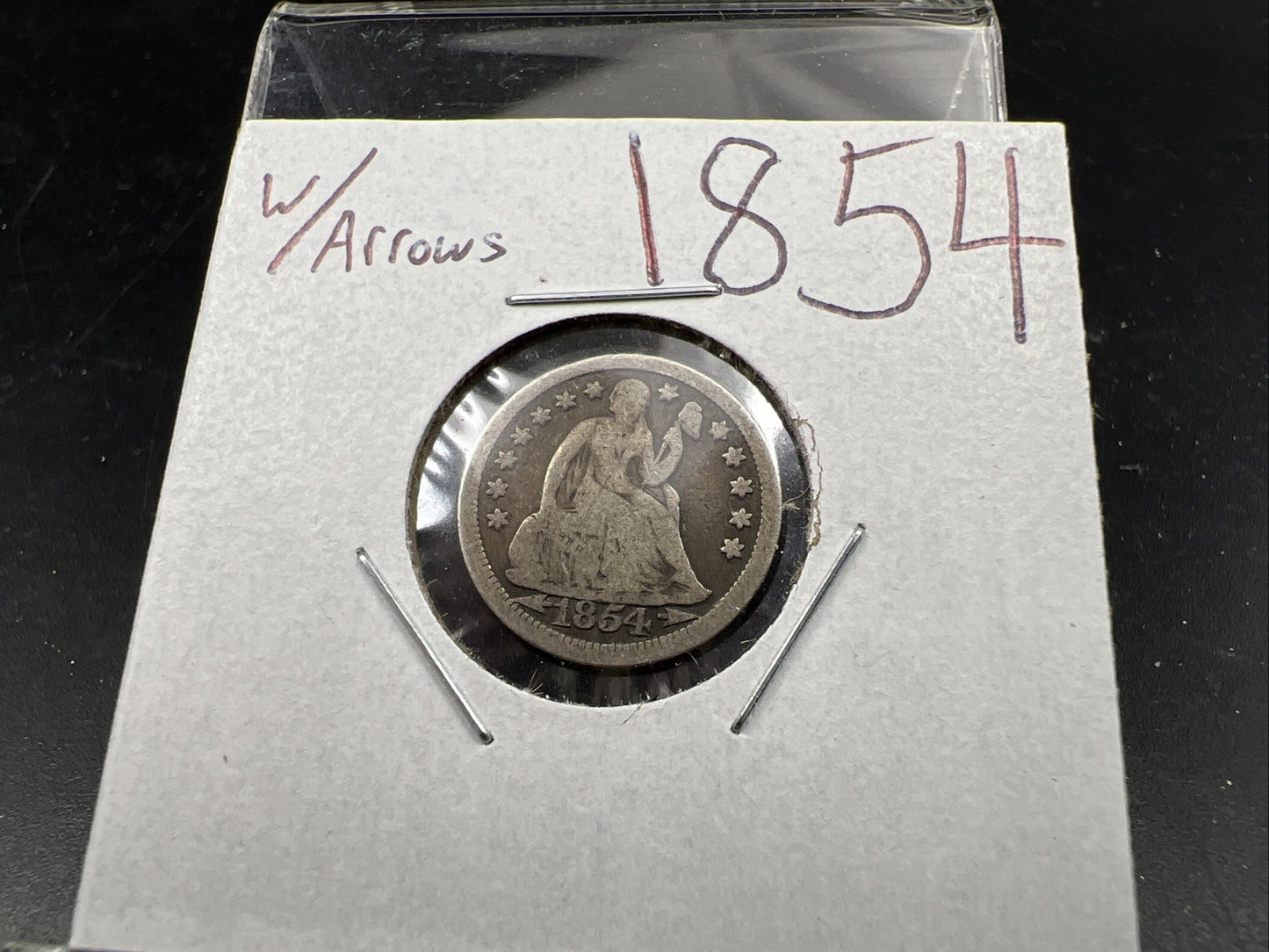 1854 P With Arrows 10c Liberty Seated Silver Time Coin VG Very Good Circulated