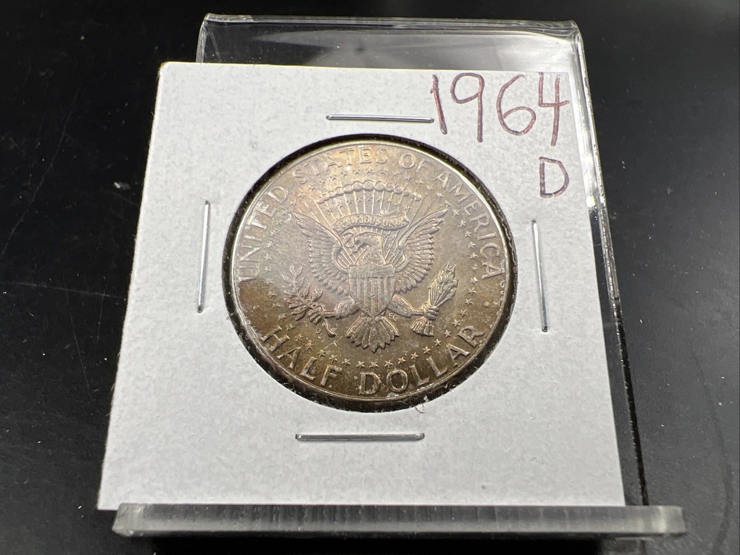 1964 D 50c Kennedy Silver Half Dollar Coin Choice AU / UNC Amber Toning SKU#J