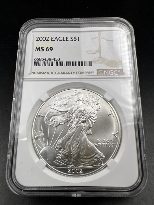 2002 1 Oz ASE American Silver Eagle Coin NGC MS69 Gem BU UNC