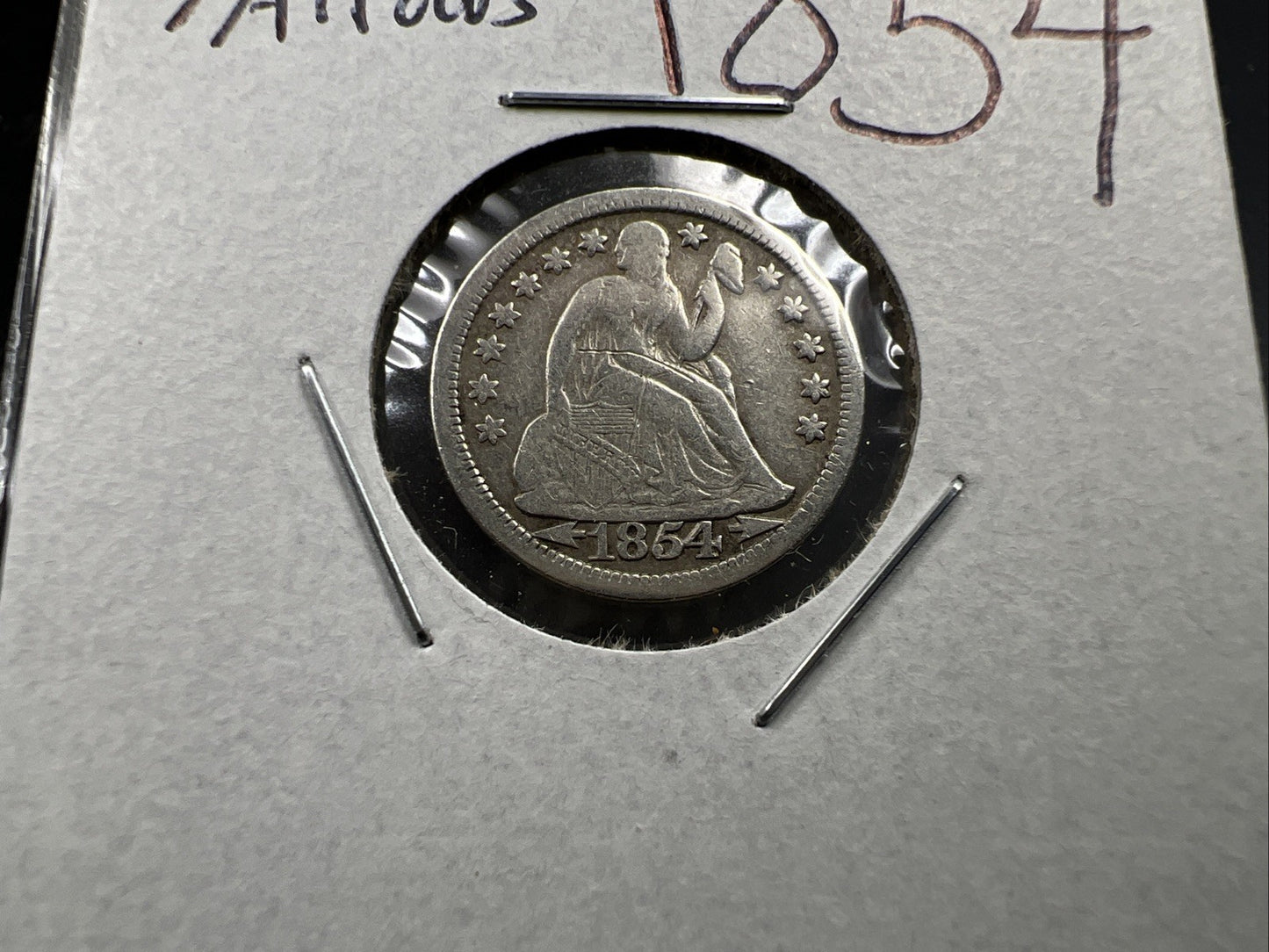 1854 10c With Arrows Liberty Seated Silver Dime Coin VF Very Fine Details Rev Sc