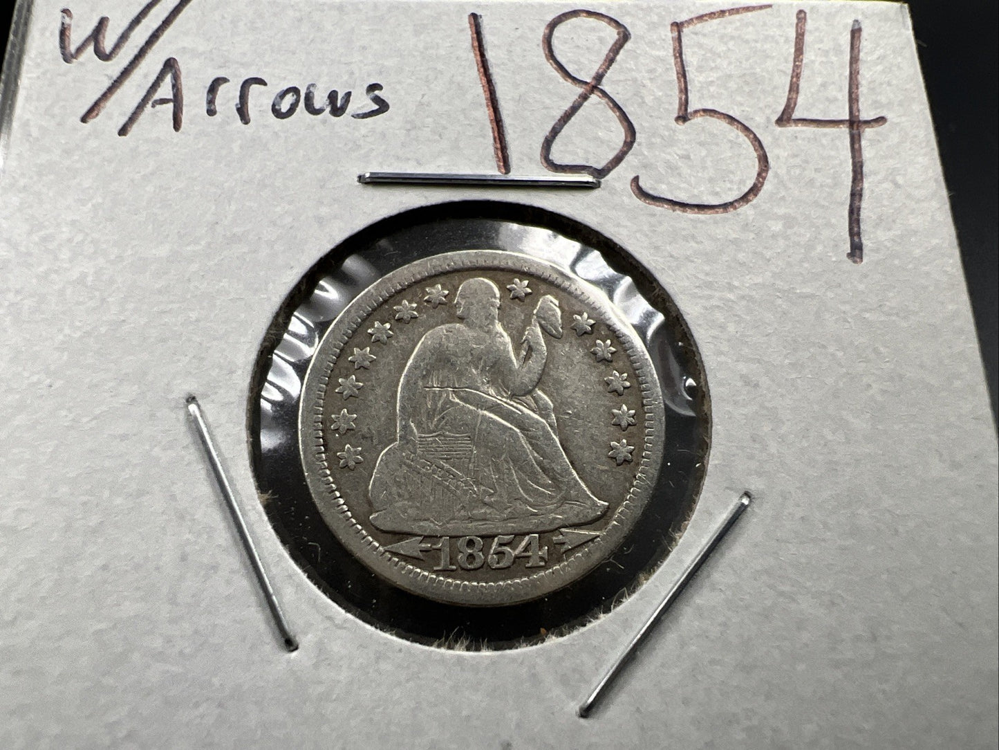 1854 10c With Arrows Liberty Seated Silver Dime Coin VF Very Fine Details Rev Sc