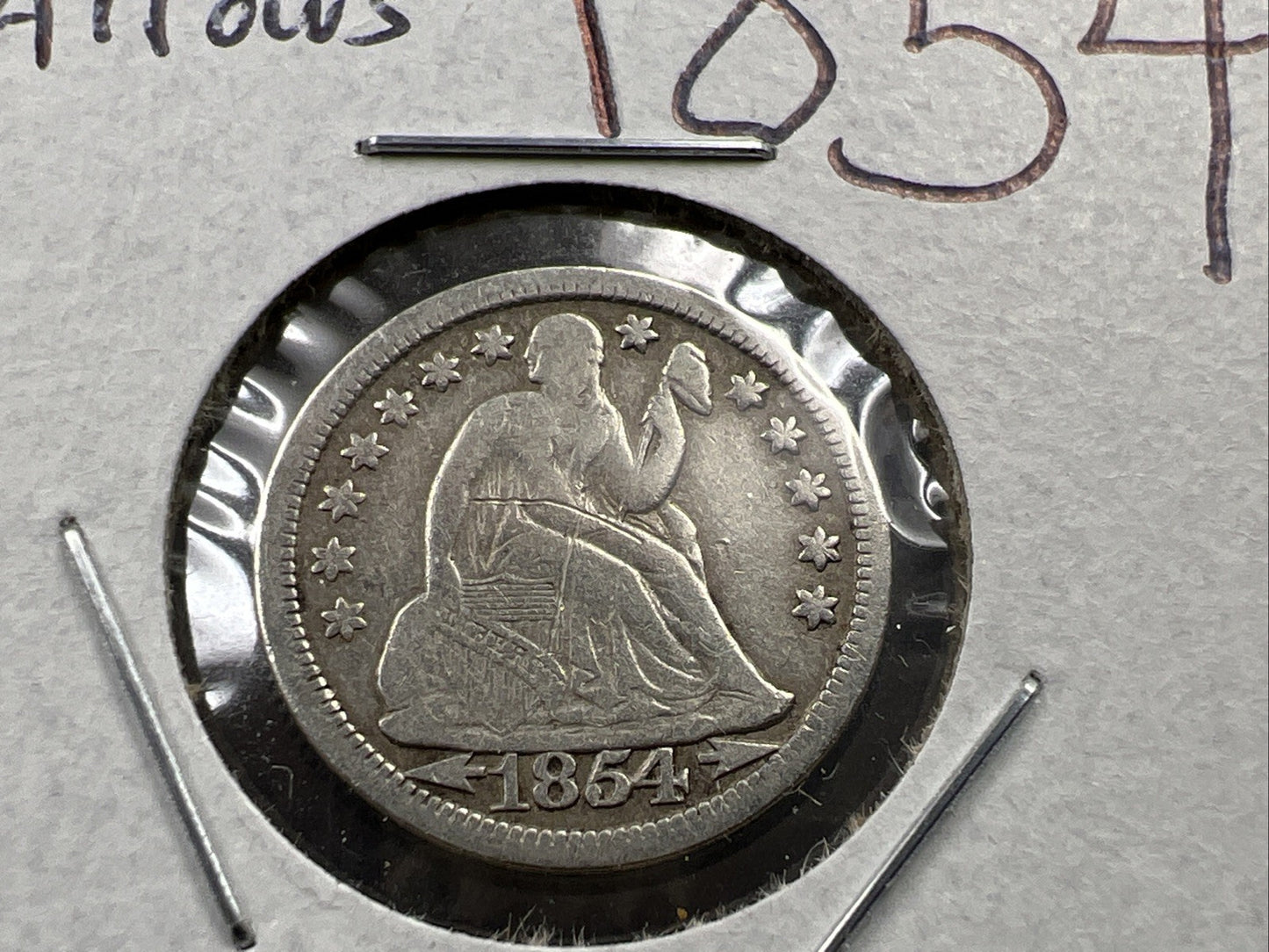 1854 10c With Arrows Liberty Seated Silver Dime Coin VF Very Fine Details Rev Sc