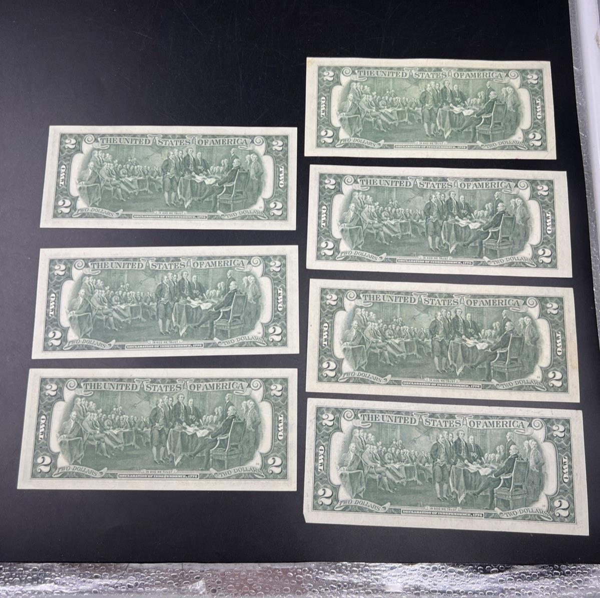 Lot of 7 1976 $2 FRN Federal Reserve Dollars Bicentennial Note XF / AU #757