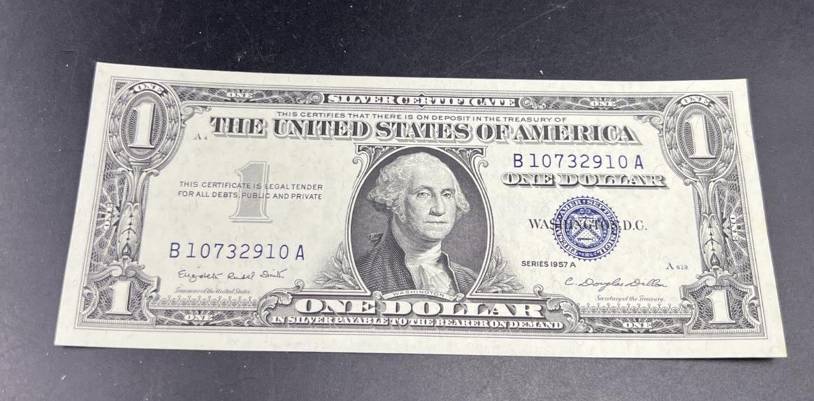1957 A $1 One Dollar Silver Certificate Blue Seal Choice Uncirculated #910
