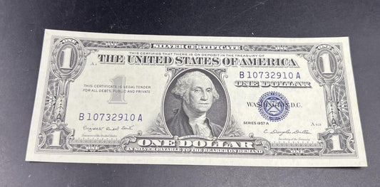 1957 A $1 One Dollar Silver Certificate Blue Seal Choice Uncirculated #910