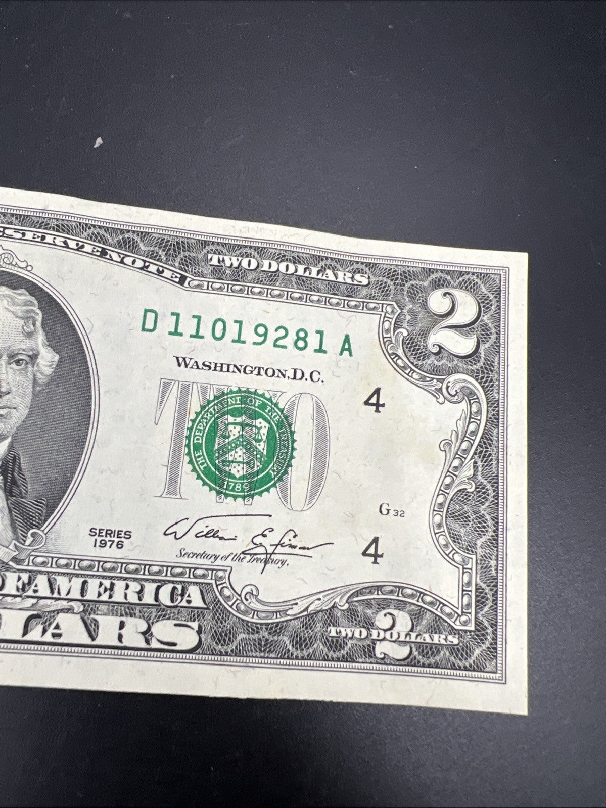 1976 $2 Postal Two Dollar Bicentennial Federal Reserve Note Delaware OH UNC #81