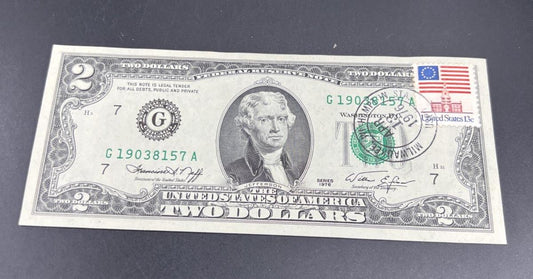 1976 $2 Milwaukee WI Hampton Station Bicentennial Postal FRN Note Unc #31