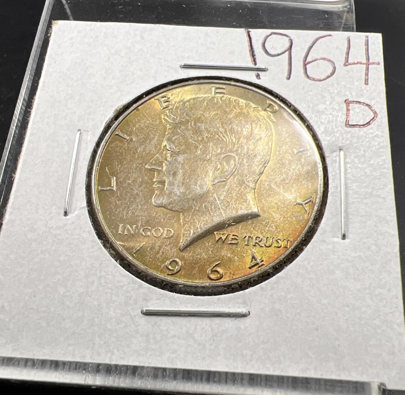1964 D Kennedy Half Dollar Coin Choice BU UNC Neat Toning Toner SKU#627