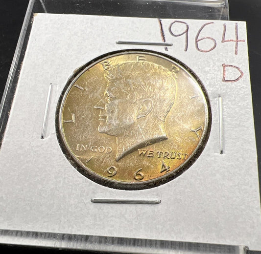 1964 D Kennedy Half Dollar Coin Choice BU UNC Neat Toning Toner SKU#627