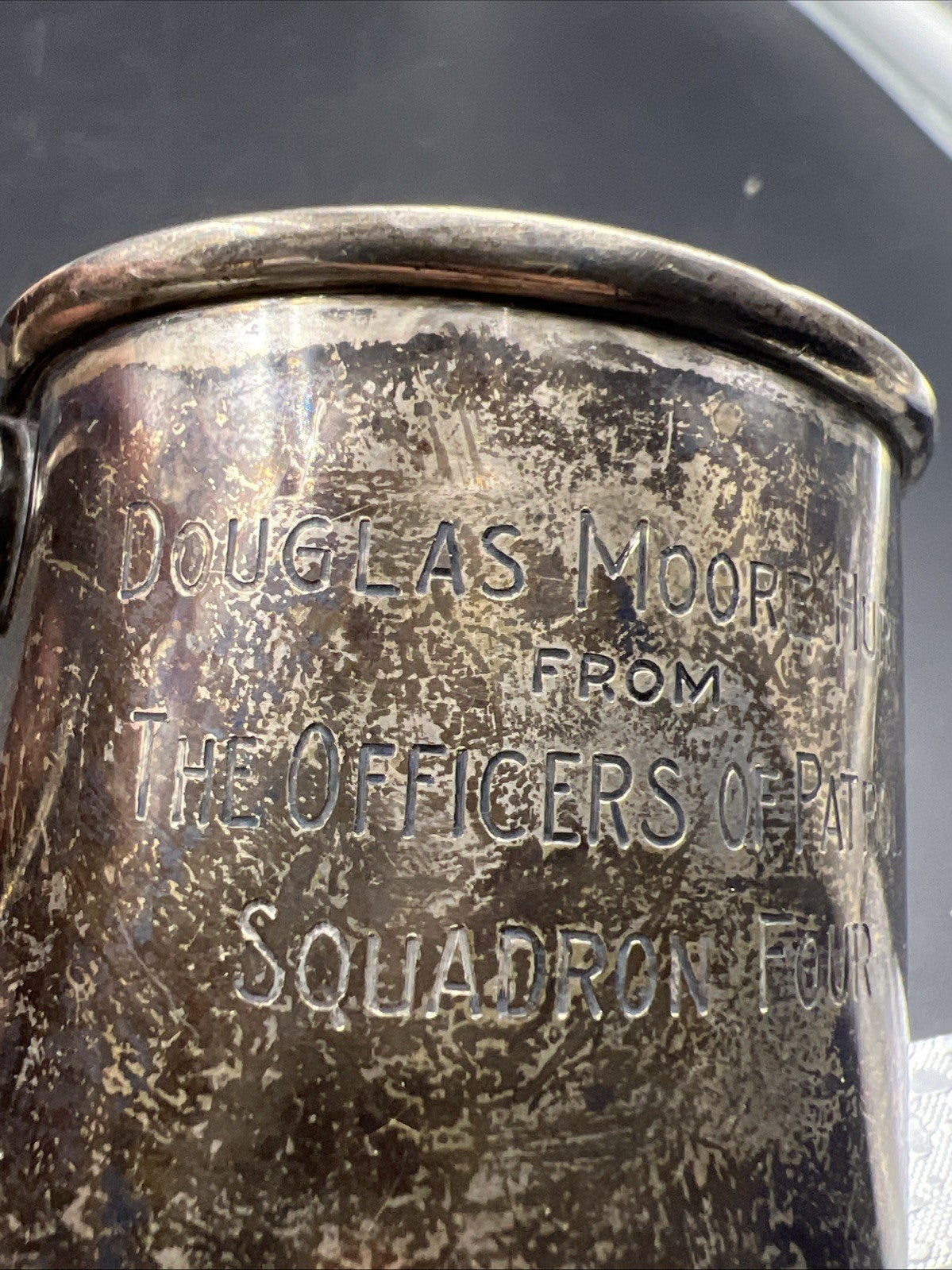 Douglas Moore Hurt From Officers Of Patrol Squadron Four Antique Sterling Cup