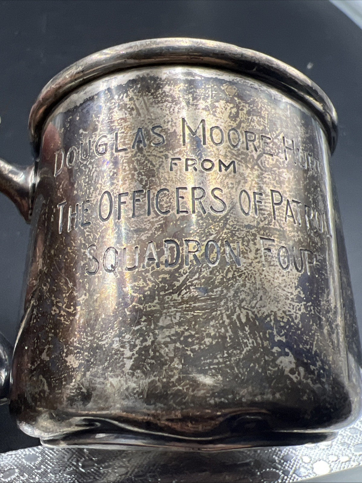 Douglas Moore Hurt From Officers Of Patrol Squadron Four Antique Sterling Cup
